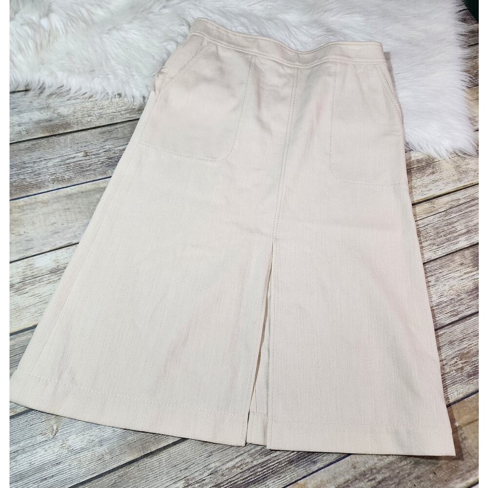 Akris Punto cream color cotton wool blend denim double slits skirt woman size 10